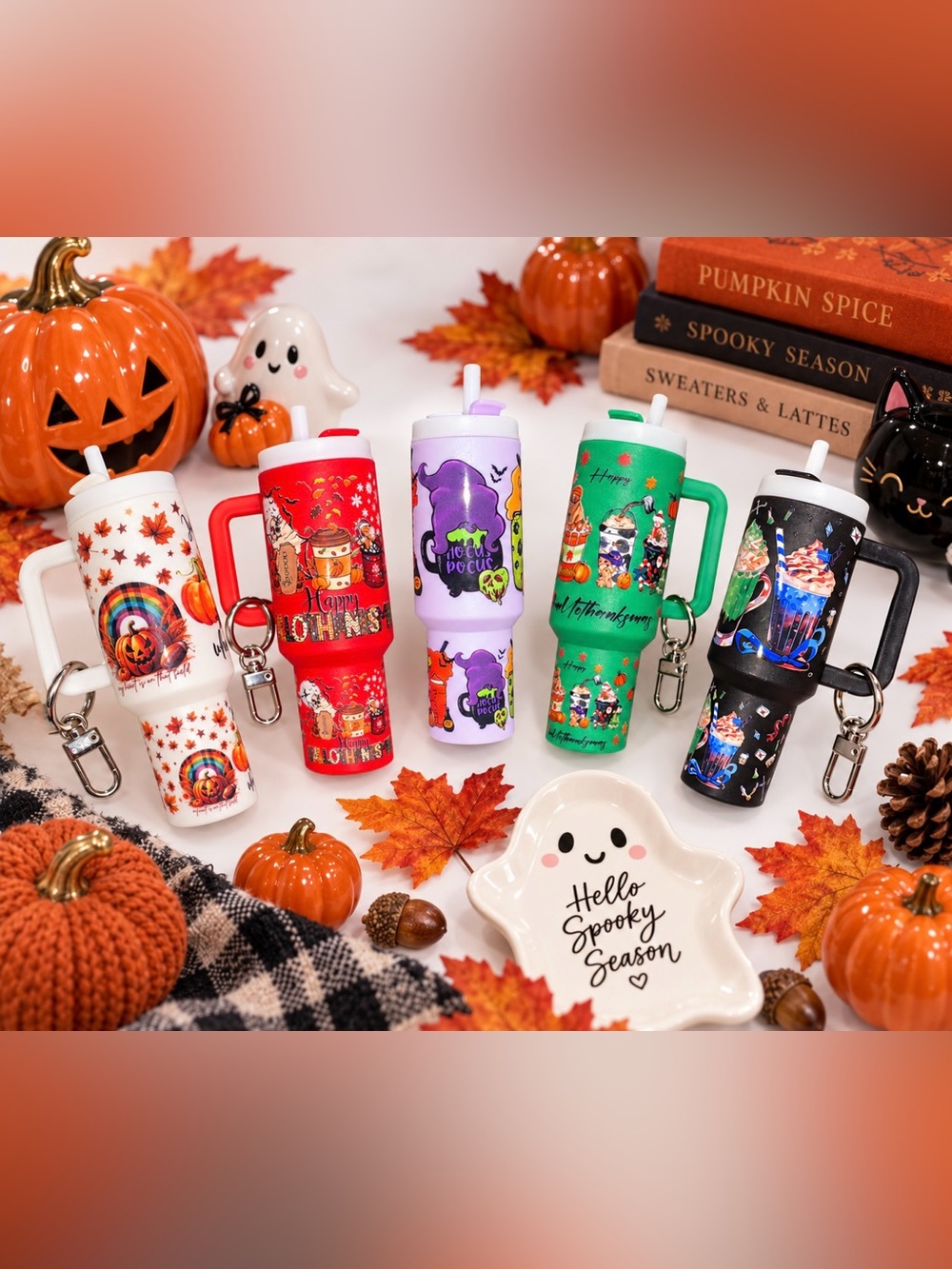 Fall into Spooky Season - 5 piece Mini Tumbler Keychain Collection